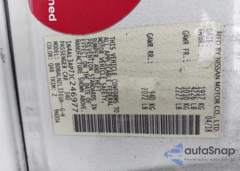 2018 Nissan Altima 2.5 Sr z USA, uszkodzony, nr VIN 1N4AL3AP7JC246977